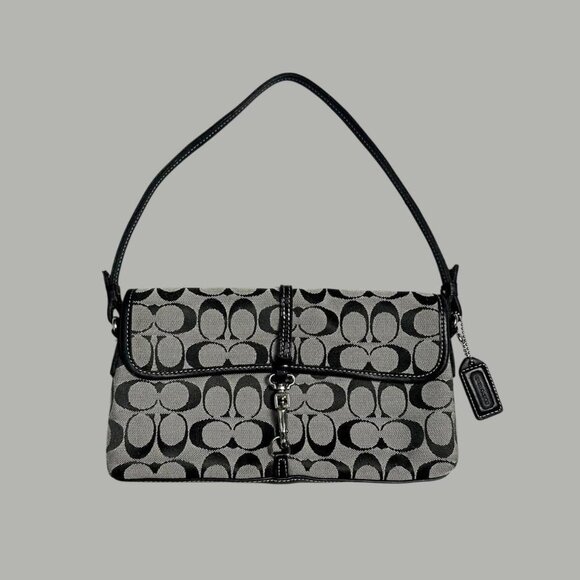 Vintage 90s Coach Signature Hampton Monogram Jacquard demi shoulder bag 6348 - Picture 1 of 8